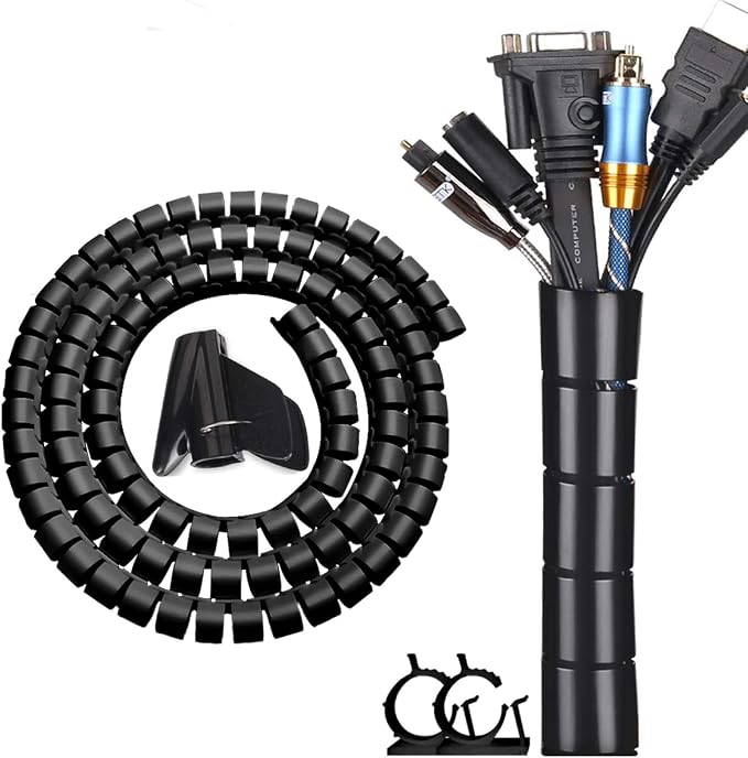Black Computer Cable Management Sleeve Tube Under Desk Cord Organizer, 7/8 inch by FANOSHONOFFICIAL