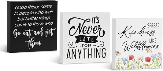 3 Pcs Inspirational Wood Box Sign Set, 5x5 Inches Motivational Quotes Wooden by Decorunlimited