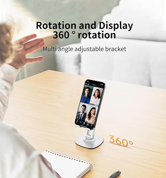 360° Rotating Cell Phone Stand for Desk, Adjustable & Foldable Phone Holder - Image 2