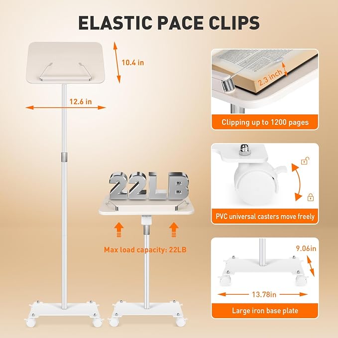 Rolling Book Stand with Wheels for Reading, Floor Standing Book Holder with - Image 4