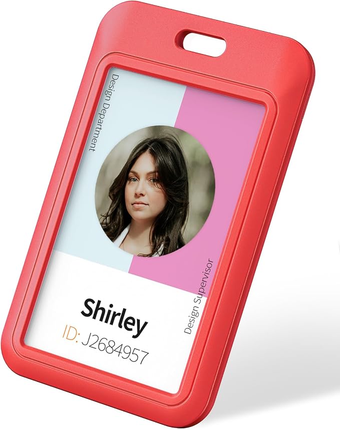 Uniclife 6 Pack Sliding ID Badge Holder Vertical Red Hard Plastic Case by UnicLife