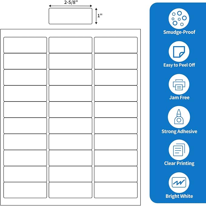 BESTEASY 30-up 1000 Sheets 1" X 2-5/8" Address Shipping Labels - Image 2