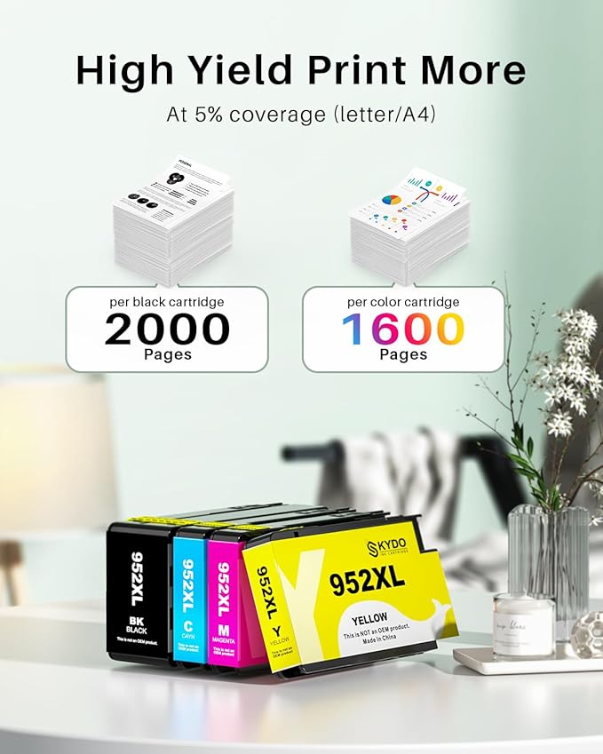 Compatible 952XL Ink Cartridges Combo Pack Replacement for 952 952XL 952 XL Ink Cartridges Color Use with Officejet Pro 8720 8702 8710 7740 7720 8725 8715 8210 8740 (4 Pack, BK/C/M/Y)-DeskLoop Office