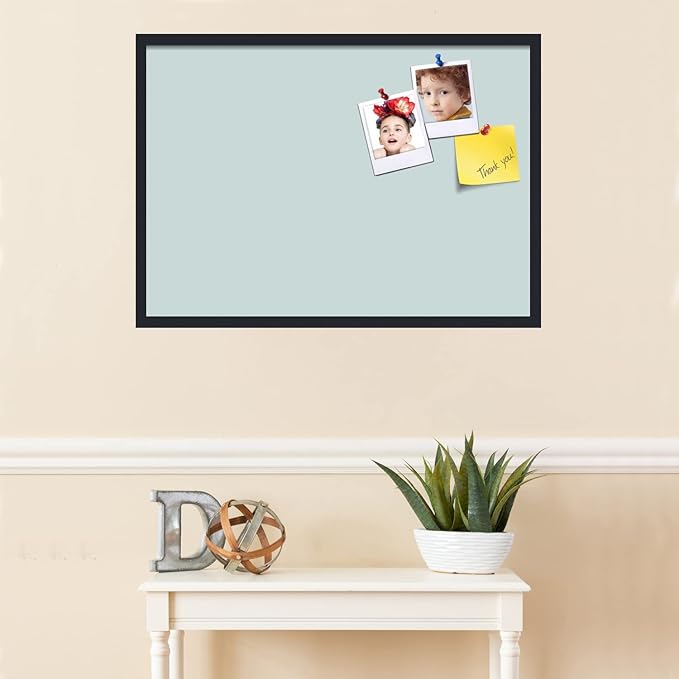 PinPix 34x24 Inch Cork Bulletin Board. This Decorative Framed Pin Board Comes with Soft Blue Design and a Satin Black Frame. Ideal for Home Office Decor or Message Board (PinPix-1814)-DeskLoop Office