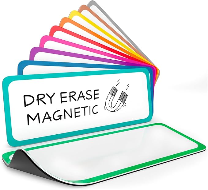 Scribbledo 10 Pack Dry Erase Magnetic Labels 3.1” x 1.2” Reusable Colored Name by Scribbledo
