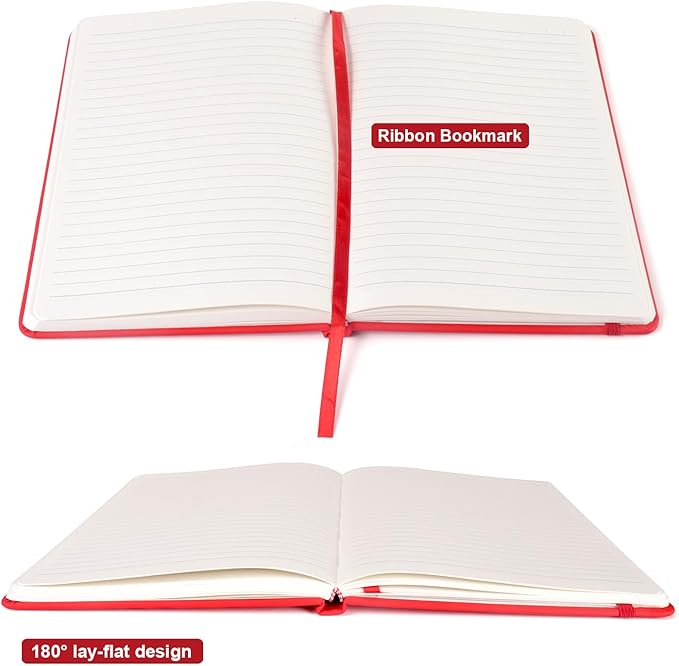 Comix Lined Journal Notebook for Women Men, Journaling Notebooks for Office School Home, 240 Pages, 5.5" x 8.3", College Ruled, A5, Hardcover, Red-DeskLoop Office