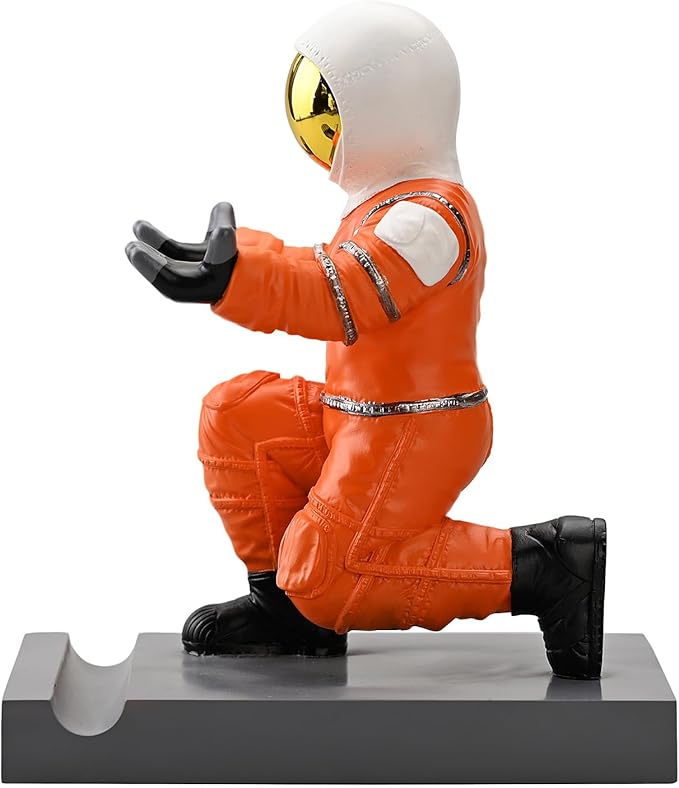 Astronaut Resin Pen Holder, Mobile Phone Stand, Device Stand, Desk Organizer Decorative Pen Holder (Orange&Golden)-DeskLoop Office