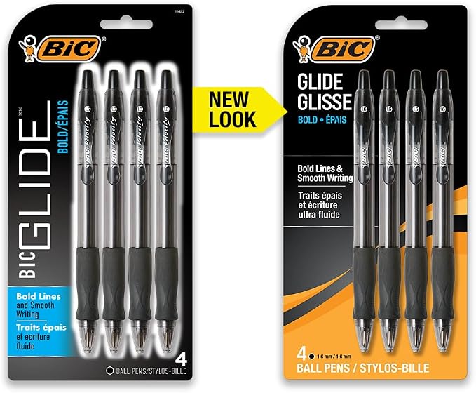 BIC Glide Bold Black Ballpoint Pens, Bold Point, Retractable Ballpoint Pens - Image 2
