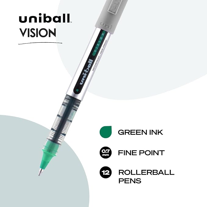 Uniball Vision Rollerball Pens, Smooth Writing Pens, School & Office Supplies - Image 3