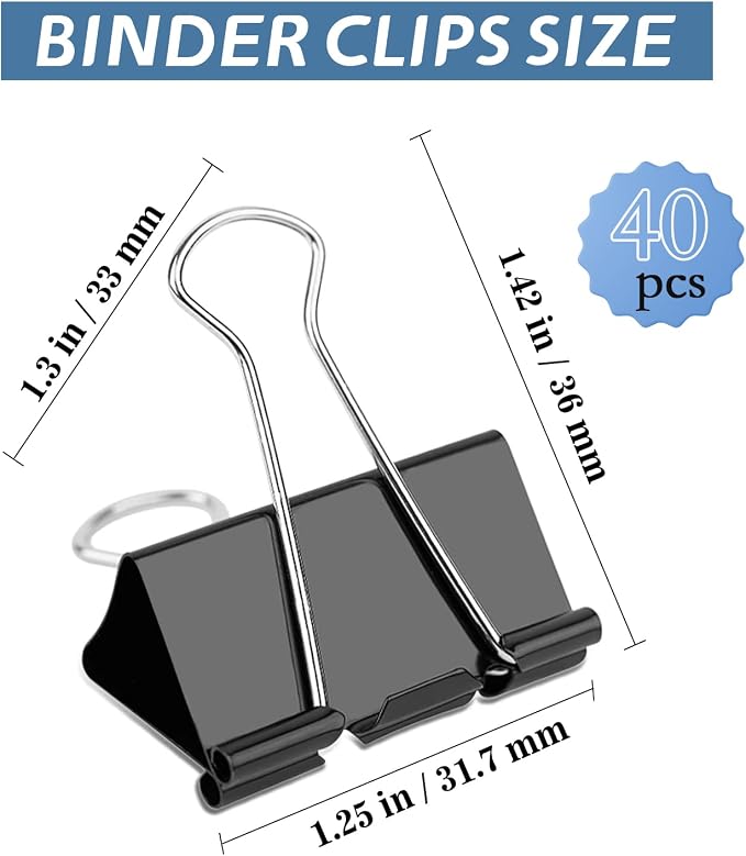 40 Pack Medium Binder Clips, 32mm 1-1/4 Inch Paper Binder Clips Clamps - Image 2