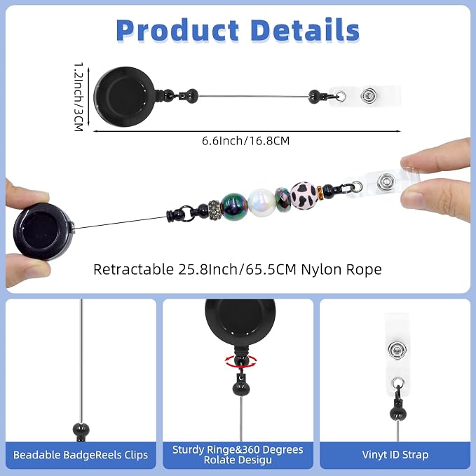 30pcs Black Beadable Badge Reels Making Kits - Image 7