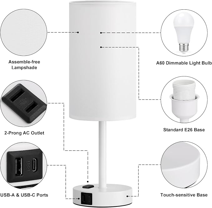 Fenmzee White Nightstand Bedroom Lamp - Image 7