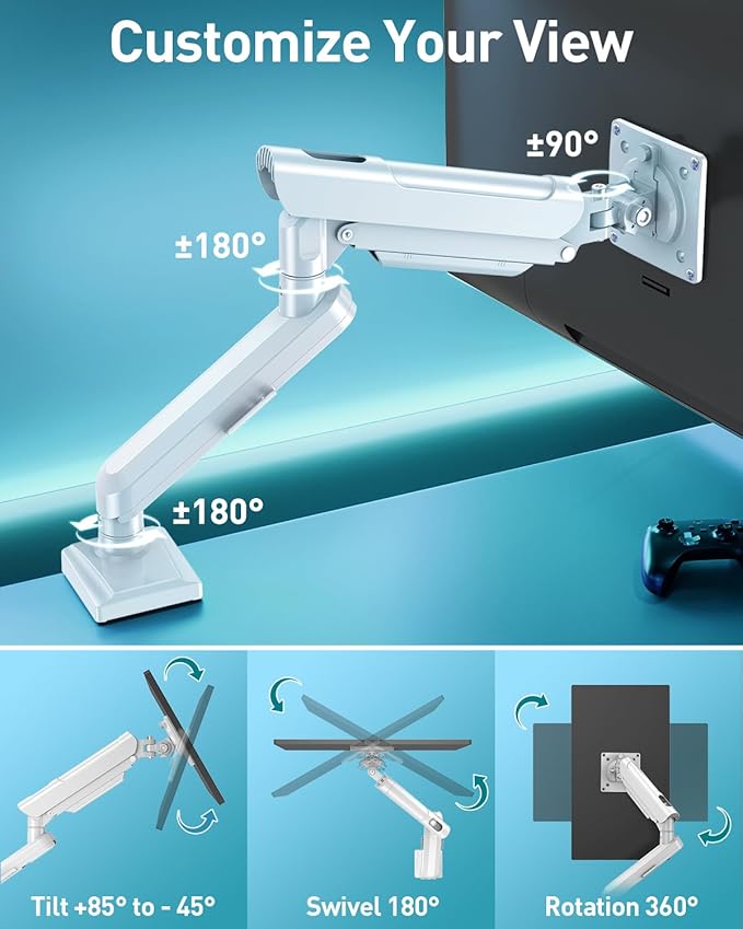Single Monitor Desk Mount, 13-32 inch Adjustable Gas Spring Monitor Arm, Computer Monitor Stand Holder with Clamp and Grommet Base, Fits 4.4 to 22lbs Screens, VESA Mount Bracket, White, Freelift Pro-DeskLoop Office