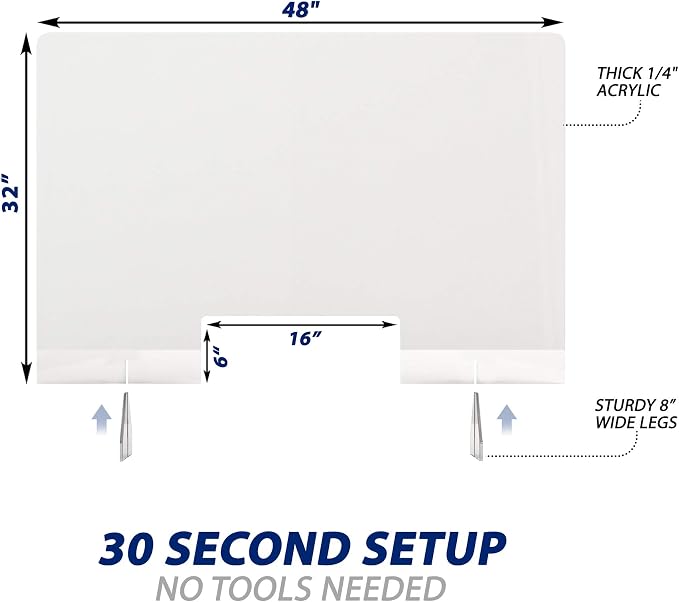SignHero Sneeze Guard | Large, Sturdy ¼” Acrylic Plexiglass Shield | USA-Made - Image 2