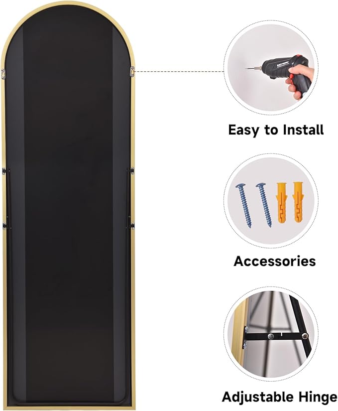 HARRITPURE 58"x18" Arched Full Length Mirror Free Standing Leaning Mirror Hanging Mounted Mirror Aluminum Frame Modern Simple Home Decor for Living Room Bedroom Cloakroom, Gold-DeskLoop Office