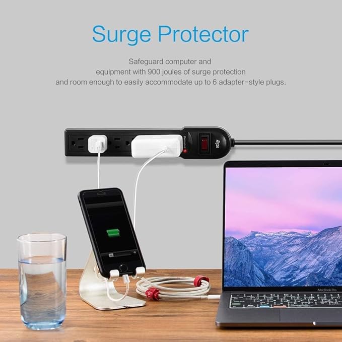 KMC 6-Outlet Surge Protector Power Strip 6 Pack-DeskLoop Office