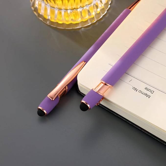 12 PCS 2 in 1 Stylus Ballpoint Pen with Stylus Tip, 1.0 mm Black Ink Metal Pen Stylus Pen for Touch Screens (Light Purple)-DeskLoop Office