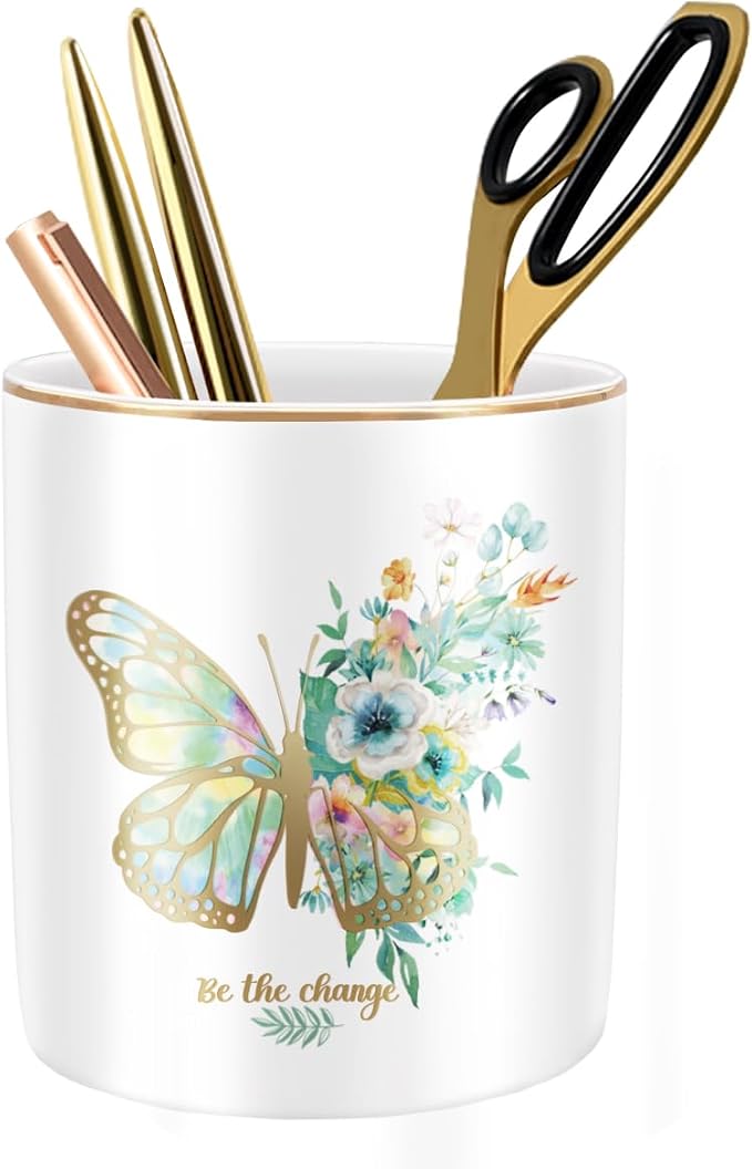 Cute Pen Holder for Desk, Ceramic Durable Pencil Cup, Simple&Modern Style by WAVEYU