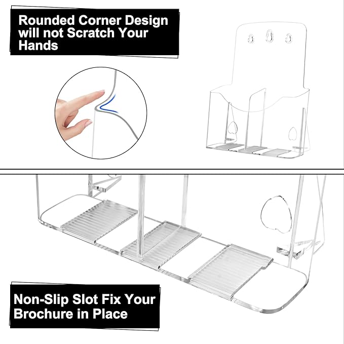 2 Pack Acrylic Brochure Holder 8.5 x 11 in with Business Card Holder, 1-Tier Brochure Display Stand with Removable Divider for 4 x 9 Inches Trifold Pamphlets, Clear Flyer Holde-DeskLoop Office