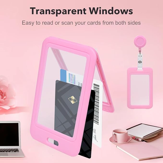 Pink Clear Double Sided Visualization Window Vertical Badge Holders - Image 2