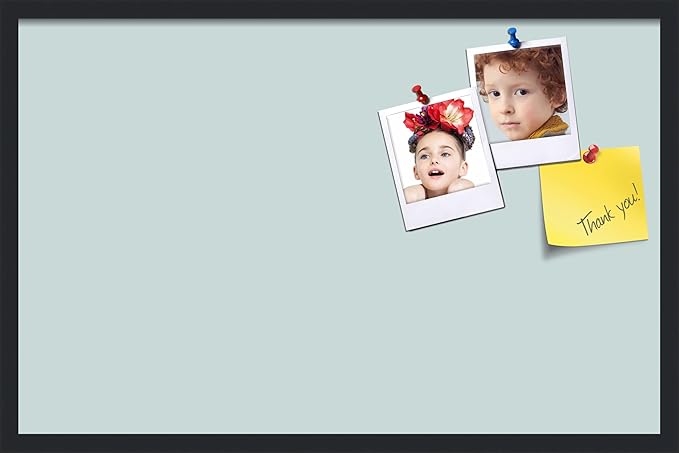 PinPix 34x22 Inch Cork Bulletin Board. This Decorative Framed Pin Board Comes with Soft Blue Design and a Satin Black Frame. Ideal for Home Office Decor or Message Board (PinPix-1814)-DeskLoop Office