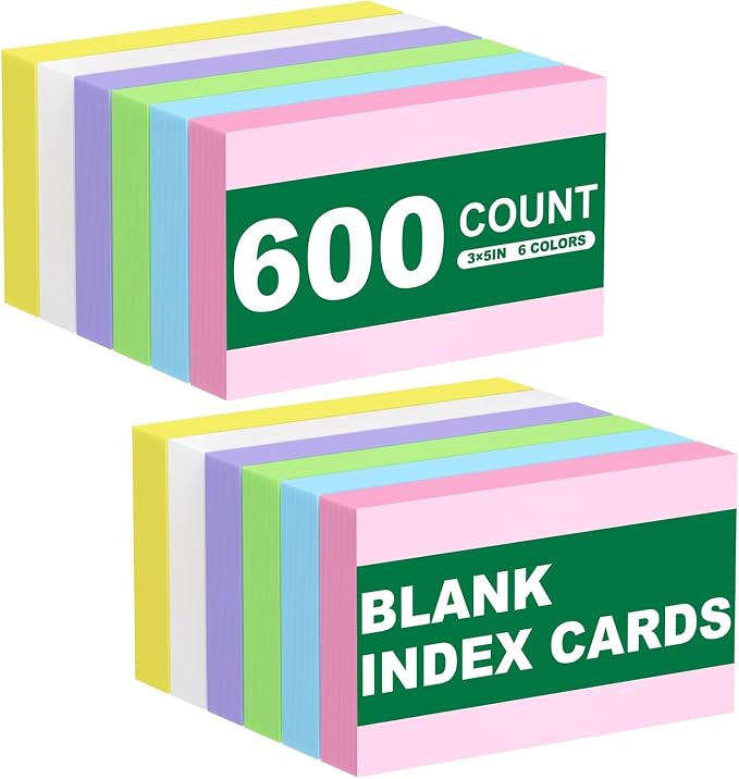 600 PCS 3x5 Index Cards Blank Study Flashcards 3 x 5 Colored Index Cards Bulk by AIFLYAN