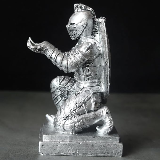 Resin Soldier Shield Knight Decor Statue Pen Holder Base for Desk, Desktop Organizer Pencil Stand Display for Office, School, Home, as Gift for Men Father-DeskLoop Office