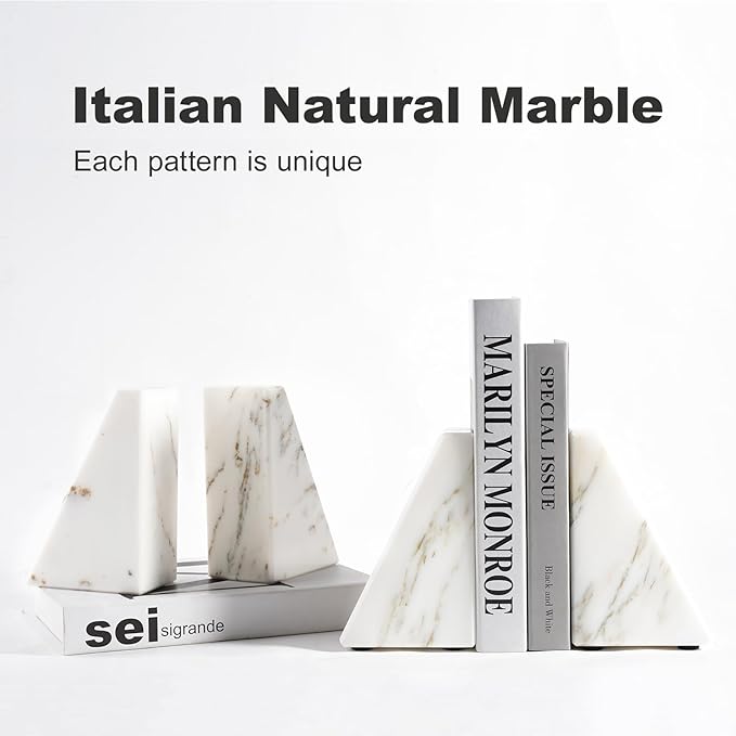 Marble Book Ends White, Heavy Duty Book Ends - Image 3