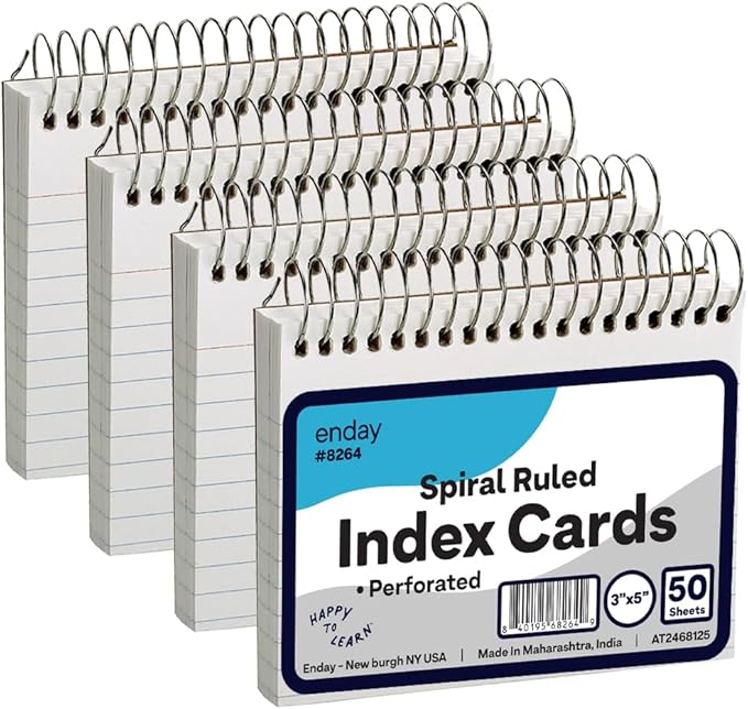 Emraw Spiral Index Cards 3x5 Ruled by Enday