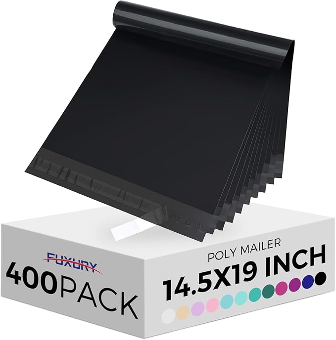 Fuxury Poly Mailers 14.5x19" 400 Pcs Bulk Black Shipping Bags by Fuxury