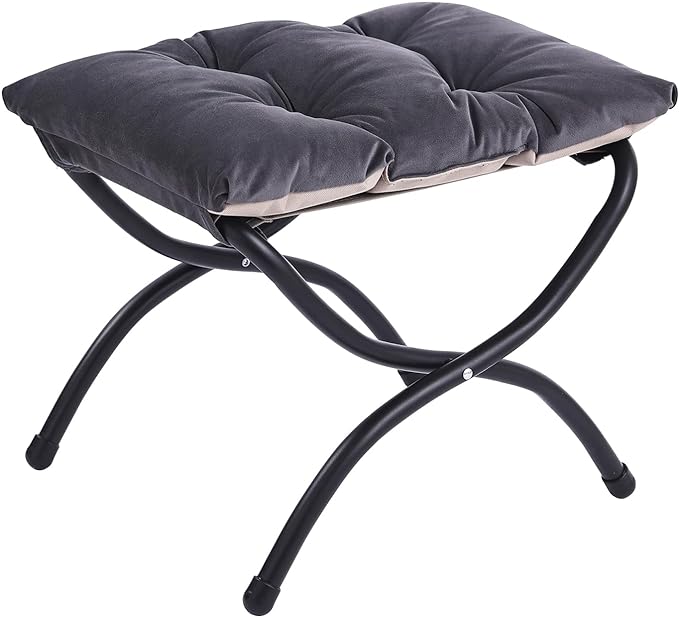 LITA Folding Upholstered Footrest Stool, Modern Small Portable Accent Ottoman with Detachable Thick Cotton Cushion Padded Sofa Stool with Metal Frame for Lazy Chair, Living Room & Bedroom, Smoky Grey-DeskLoop Office