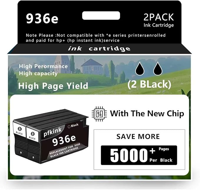 936e Black Ink Cartridge (with Chip) Replacement for HP 936e 936 Compatible with HP OfficeJet Pro 9125e 9135e 9128e 9122e 9110b 9130b 9730e 9730 Printers (2Black)-DeskLoop Office