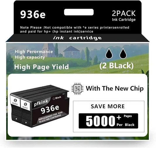 936e Black Ink Cartridge (with Chip) Replacement for HP 936e 936 Compatible with HP OfficeJet Pro 9125e 9135e 9128e 9122e 9110b 9130b 9730e 9730 Printers (2Black)-DeskLoop Office