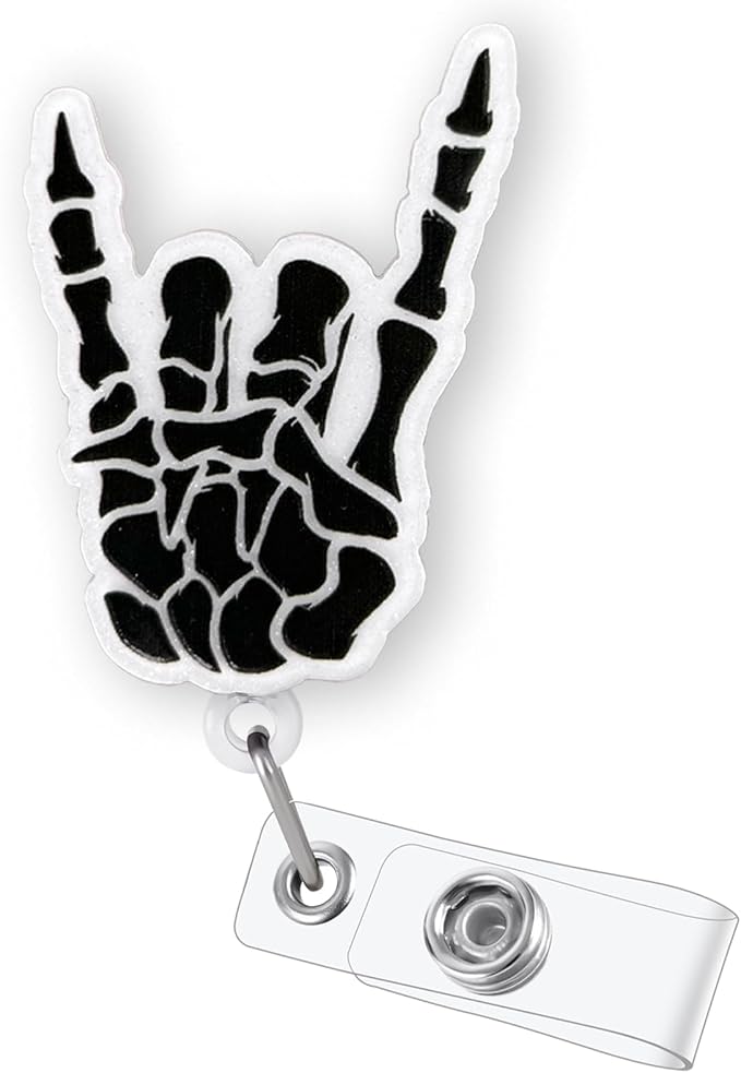 Funny Skeleton Hand Halloween Badge Reel Retractable, Fall Badge Reel by Bydevia