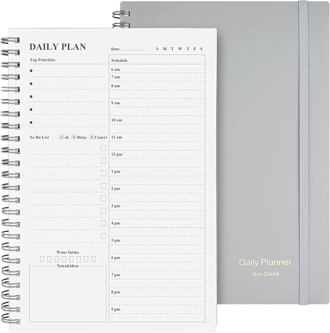 Daily Planner Undated, Asten To Do List Notebook Hourly Schedules Spiral by AstenInc