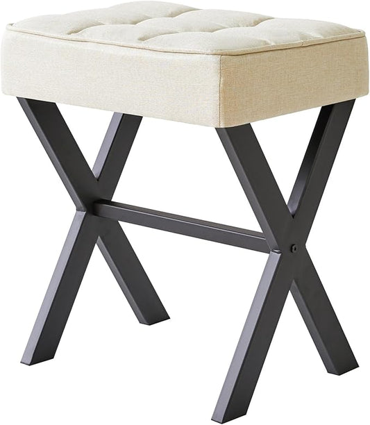 IBUYKE Square Makeup Stool with X-Leg Foot Rest, Linen Footrest, Ottoman Seat, Multi-Use as Small Side Table, for Bedroom, Living Room, Linen LG-70Y-DeskLoop Office