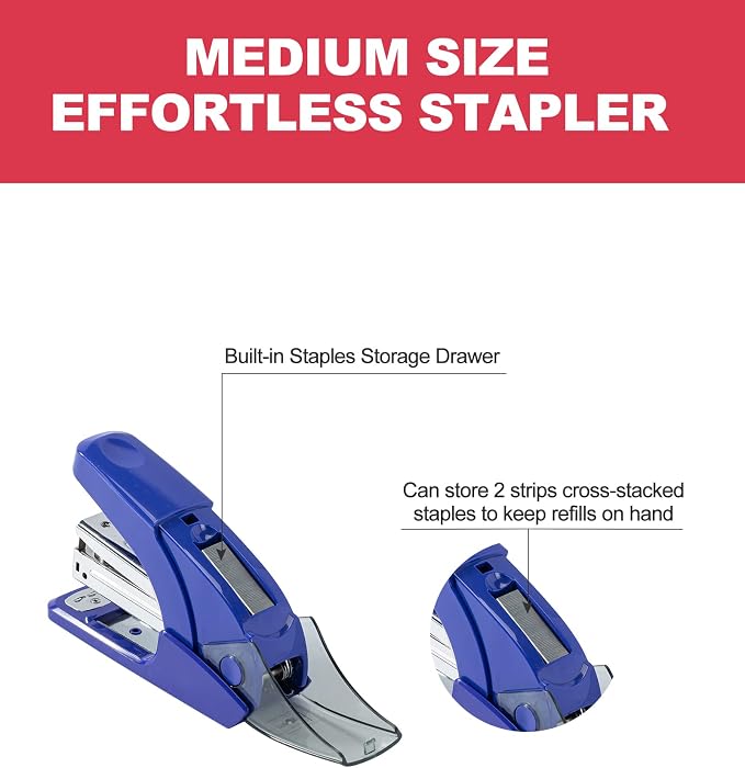 PAPERPAL Effortless Half-Strip Stapler Set, 20 Sheet Capacity, Dark Blue | - Image 3