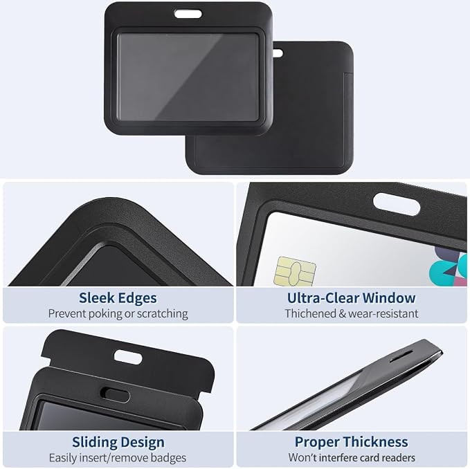 15 Pack Sliding ID Badge Holder Horizontal Hard Plastic Card Case Protector - Image 4