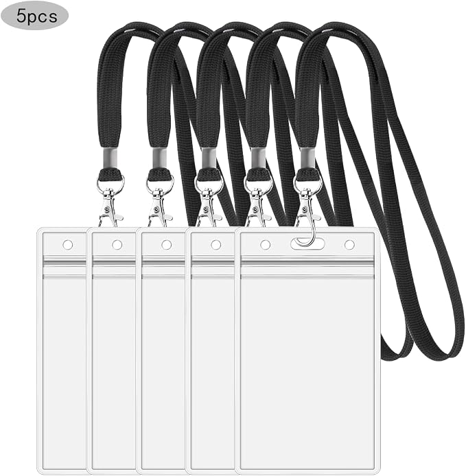 5Pack ID Badge Holder with Black Lanyards, Heavy Duty Vertical Card Holder | - Image 2