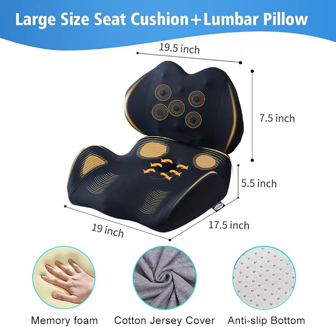 Lexeme X Large Memory Foam Seat Cushion Lumbar Support Pillow - Image 4