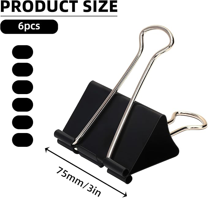 Jumbo Binder Clips 6 Pack, 3 Inch Extra Large Binder Clips Heavy Duty, Big - Image 2