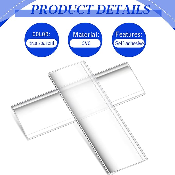 Yexiya 300 Pieces Label Holder Self Adhesive Clear Pocket 3 x 1 Inch Plastic - Image 5