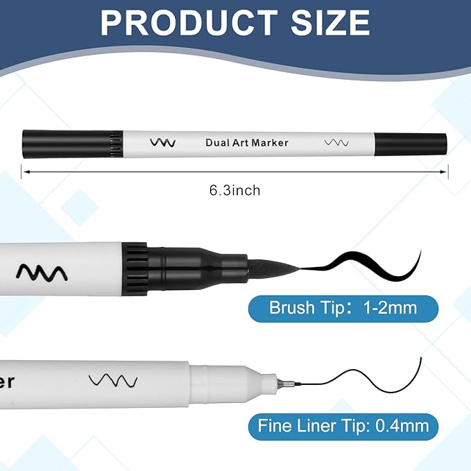 150 Pcs Black Drawing Pens Bulk Dual Brush Fineliners Pens Felt Tip Markers for Art Drawing Sketching-DeskLoop Office