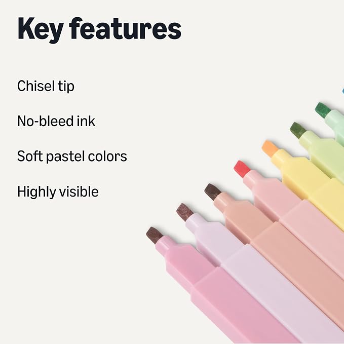 Amazon Basics Pastel Bible Highlighters Set, No Bleed, Chisel Tip, Soft Pastel - Image 2