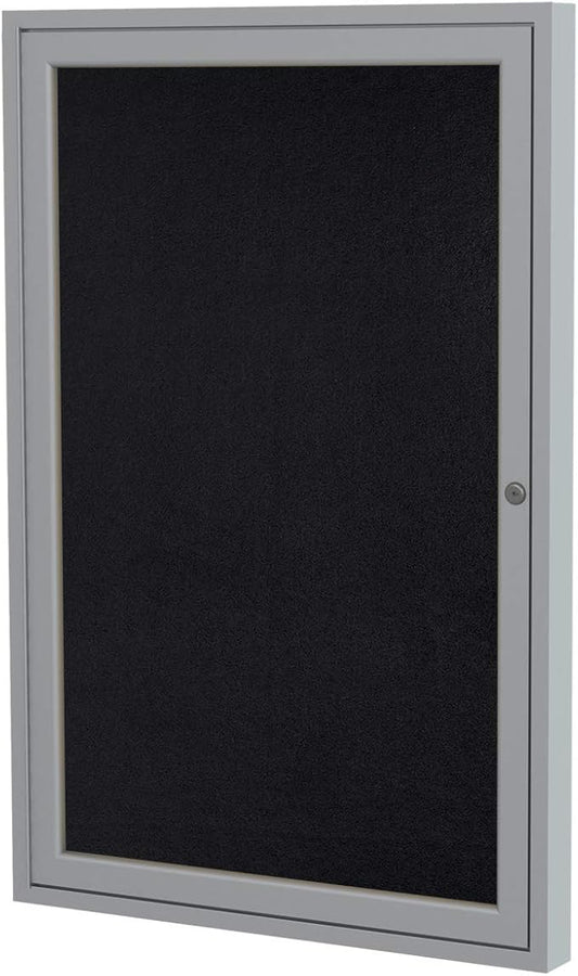 Ghent 36"x30" 1-Door indoor Enclosed Recycled Rubber Bulletin Board, Shatter Resistant, with Lock, Satin Aluminum Frame,Black (PA13630TR-BK) ,Made in the USA-DeskLoop Office