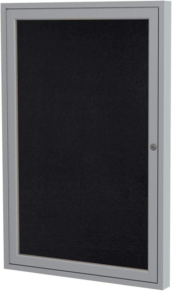 Ghent 36"x24" 1-Door indoor Enclosed Recycled Rubber Bulletin Board, Shatter Resistant, with Lock, Satin Aluminum Frame,Black (PA132TR-BK),Made in the USA-DeskLoop Office