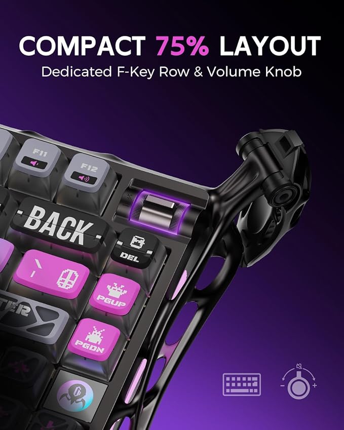 GravaStar Mercury K1 Pro Wireless Mechanical Gaming Keyboard, 75% Layout RGB Custom Keyboard, Electroplated Glossy Frame, Hot-Swappable Linear Switches – Cyberpunk Edition-DeskLoop Office