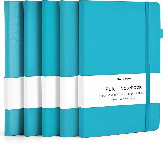Huhuhero Notebooks Journal, Ruled Notebook, Premium Thick Paper Lined Journal, Black Hardcover Notebook for Office Home School Business Writing Note Taking Journaling, 5"×8.25" (5, Teal)-DeskLoop Office
