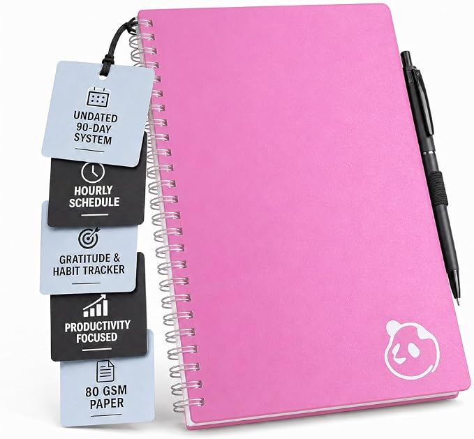 Panda Planner A5 Undated Daily Spiral Notebook 2026-2027, 5.75 x 8.25 Pink | by PANDAPLANNER%C2%AE