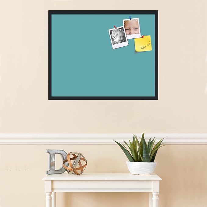 PinPix 30x24 Inch Cork Bulletin Board. This Decorative Framed Pin Board Comes with Aqua Pastel Design and a Satin Black Frame. Ideal for Home Office Decor or Message Board (PinPix-1806)-DeskLoop Office